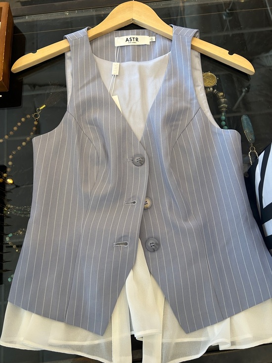 Astr Tops - ASTR Light Blue Pinstripe Sleeveless Vest